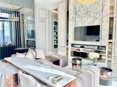 Luxurious modern living room with marble accents and elegant decor