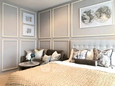 Luxurious bedroom with elegant decor and cozy bedding in modern apartment
