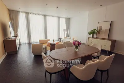 Spacious modern living room with elegant dining area and stylish furniture