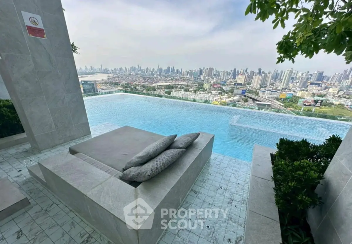 Luxurious rooftop infinity pool with stunning city skyline view