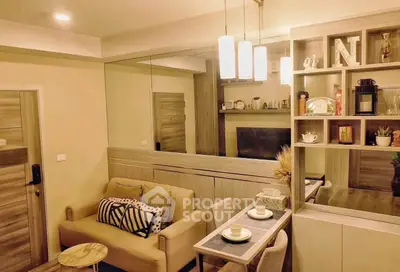 Chic living room with cozy dining area and stylish decor in modern apartment.