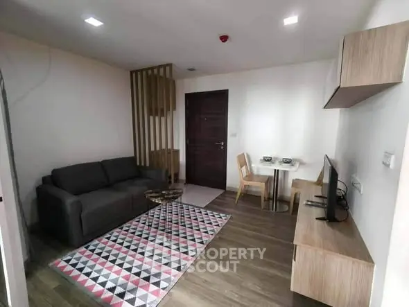 Modern living room with stylish decor and cozy seating area