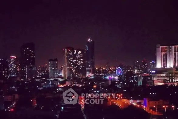Stunning city skyline view with illuminated skyscrapers at night