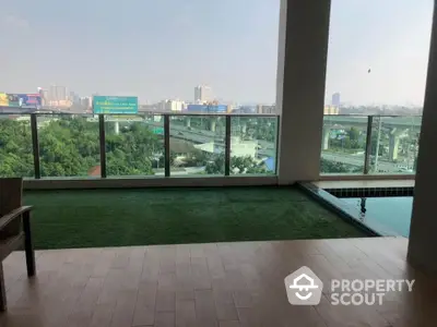 Luxurious balcony with private pool and stunning city view