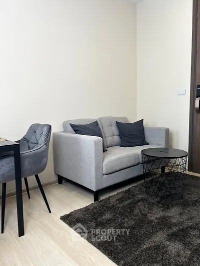 Cozy modern living room with stylish grey sofa and chic decor