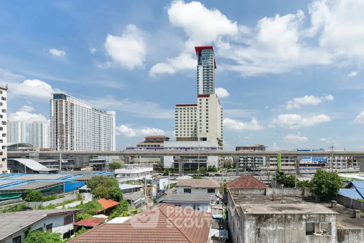 Stunning cityscape view with modern high-rise buildings under a clear blue sky.