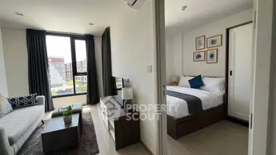 Modern apartment interior with cozy living room and stylish bedroom