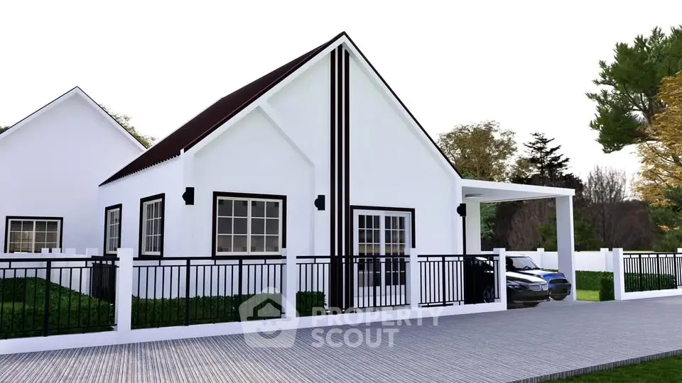 Charming modern white house with sleek design and spacious driveway