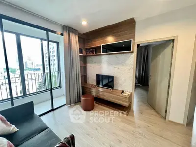 Modern living room with balcony view and stylish decor