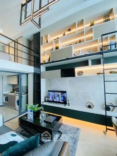 Modern loft apartment with stylish living room and open kitchen
