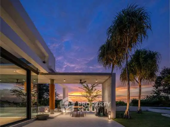 Stunning modern patio with sunset view and lush greenery