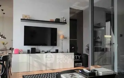Modern living room with sleek TV setup and stylish decor