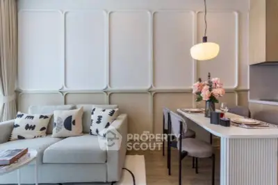 Modern living room with stylish decor and elegant dining area