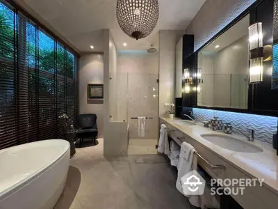 Luxurious modern bathroom with elegant fixtures and spacious design