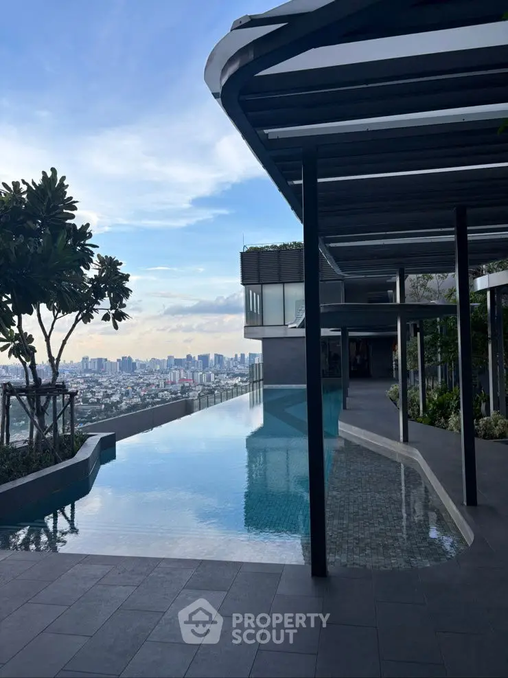 Luxurious rooftop infinity pool with stunning city skyline view