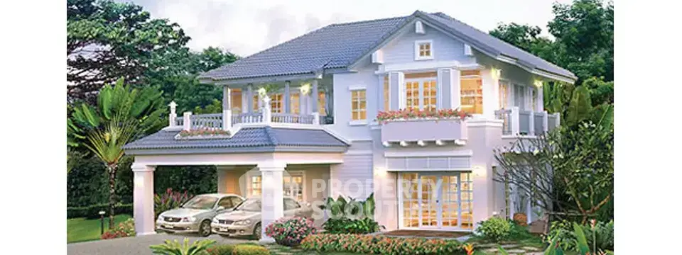 Stunning two-story house with lush garden and spacious driveway, perfect for family living.