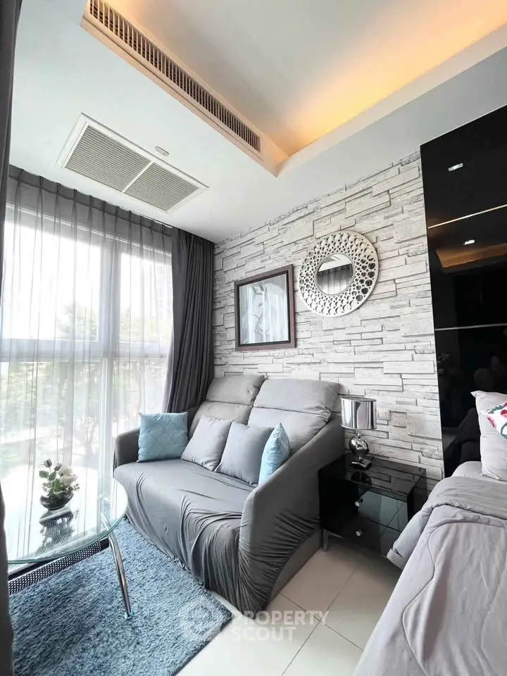 Stylish living room with modern decor and cozy seating area