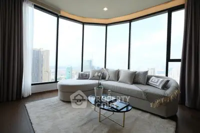 Luxurious living room with panoramic city view and elegant furnishings
