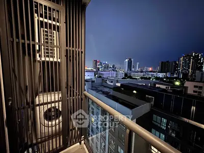 Stunning cityscape view from modern balcony at night