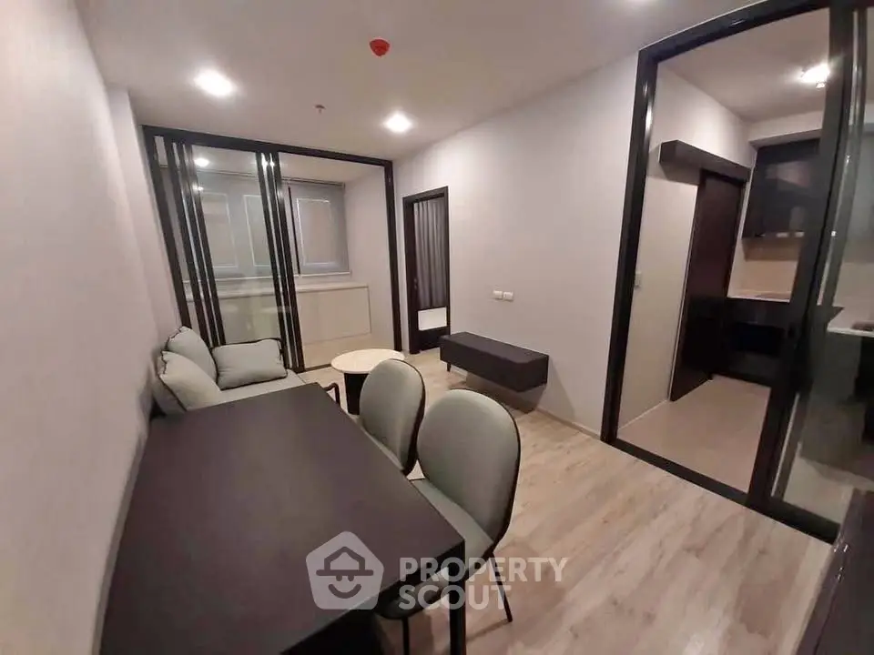 Modern living room with sleek furniture and open layout