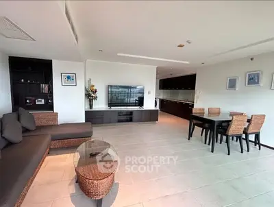 Spacious modern living room with open layout and stylish furniture