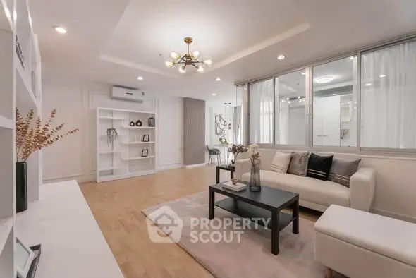 Spacious modern living room with elegant decor and natural light