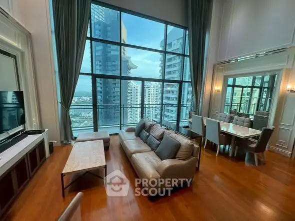Luxurious high-rise living room with stunning city view and elegant decor