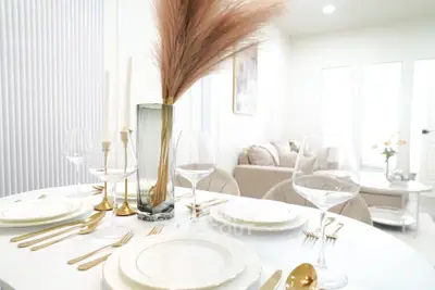 Elegant dining setup with modern decor in a bright living room