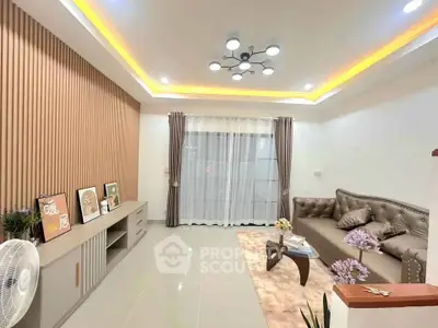 Modern living room with stylish lighting and elegant decor