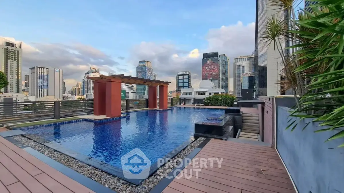 Luxurious rooftop pool with stunning city skyline views, perfect for urban living.