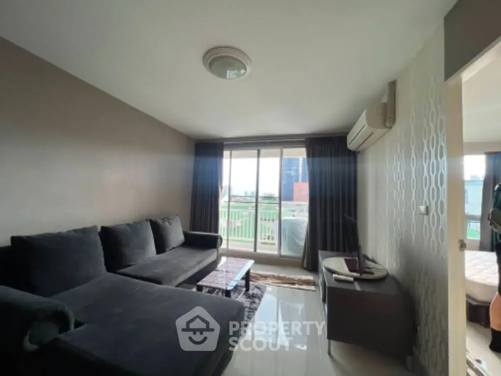 Modern living room with sleek design and natural light