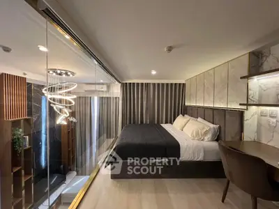 Luxurious modern bedroom with elegant lighting and stylish decor