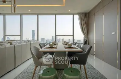 Luxurious dining area with stunning city view and elegant decor