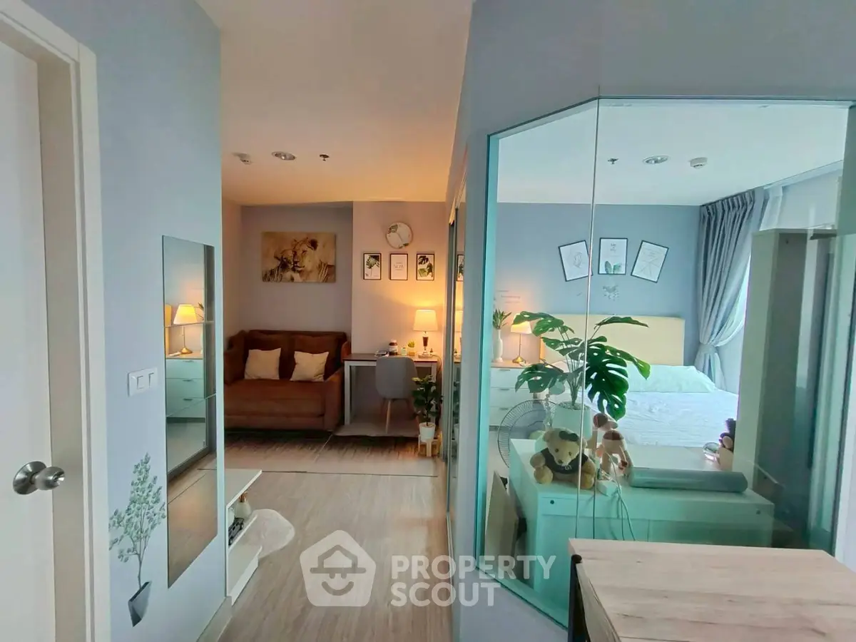 Stylish modern apartment with cozy living room and elegant bedroom