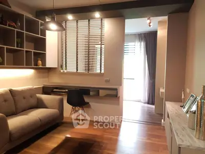 Modern living room with stylish decor and wooden flooring
