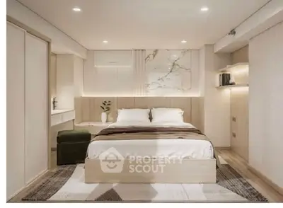 Luxurious modern bedroom with elegant decor and ambient lighting