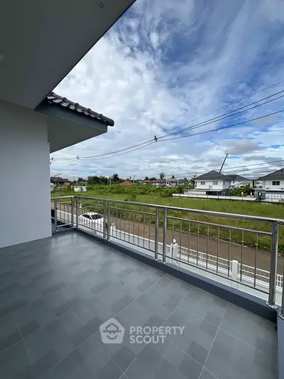 Spacious balcony with scenic view in modern residential area