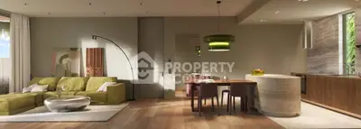 Luxurious open-plan living room with modern kitchen and stylish decor