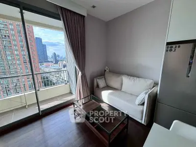 Modern living room with balcony view in urban apartment