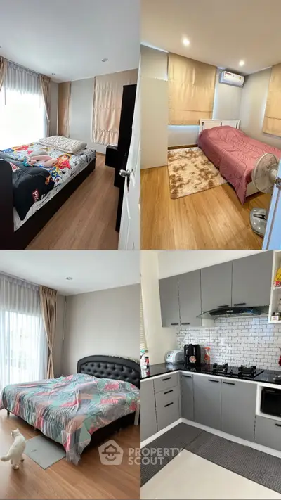 Modern apartment interior with cozy bedrooms and sleek kitchen design.