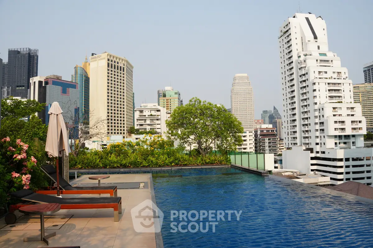 Luxurious rooftop pool with stunning city skyline views, perfect for relaxation and leisure in urban living.