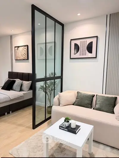 Modern living room with stylish decor and cozy seating area