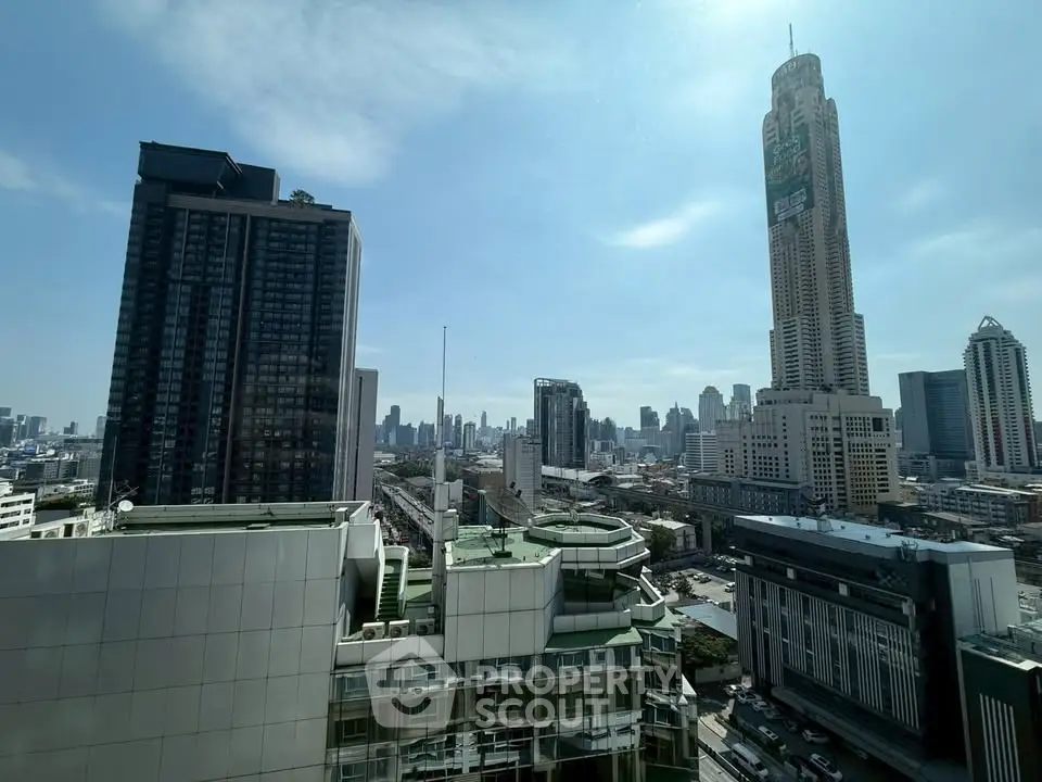 Stunning cityscape view from high-rise building with clear blue sky