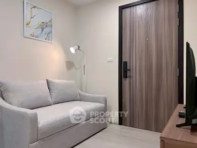 Cozy living room with modern sofa and stylish decor