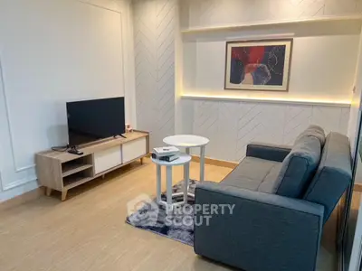 Modern living room with stylish decor and cozy seating area