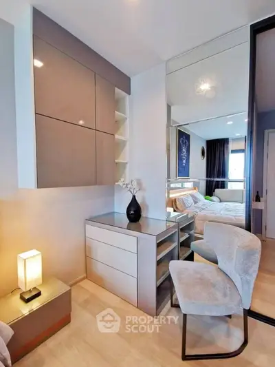 Modern bedroom with sleek furniture and elegant decor