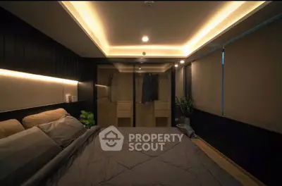 Luxurious modern bedroom with ambient lighting and sleek design