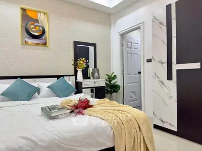 Modern bedroom with stylish decor and cozy ambiance