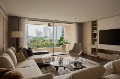 Luxurious living room with city view and modern decor