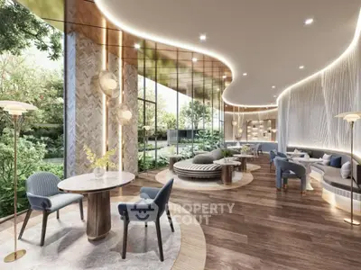 Luxurious modern living room with elegant furniture and stunning garden view
